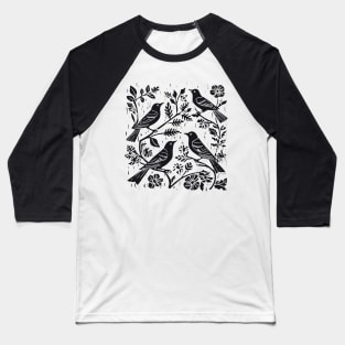 Lino Cut Birds Baseball T-Shirt